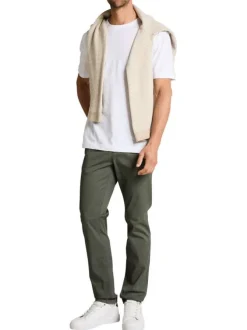 Pantalon chino en coton kaki uni pourvu de passants pour la ceinture