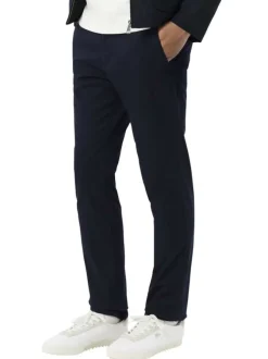 Pantalon chino en coton marine à coupe slim pourvu de poches plaquées