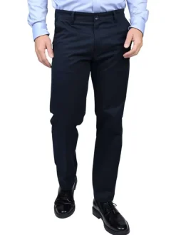 Pantalon chino en coton marine uni avec des poches et une coupe droite
