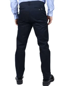 Pantalon chino en coton marine uni avec des poches et une coupe droite