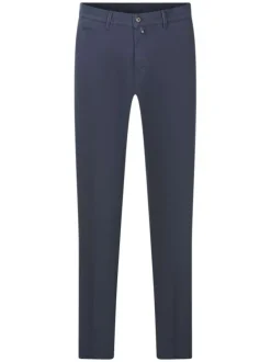 Pantalon chino en coton marine uni avec une coupe droite et des poches