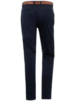Pantalon Chino en coton marine uni avec une coupe slim et des poches latérales
