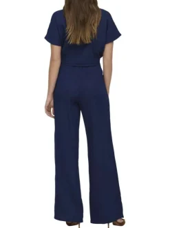 Pantalon chino en coton marine uni pourvu d'une taille élastiquée