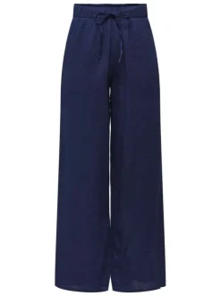 Pantalon chino en coton marine uni pourvu d'une taille élastiquée
