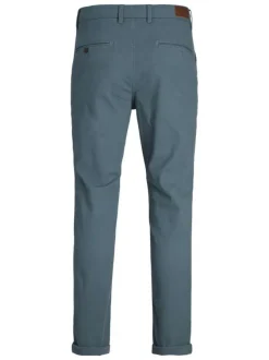 Pantalon chino en coton mélangé bleu uni à coupe slim fit et à taille basse