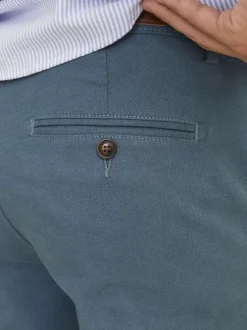 Pantalon chino en coton mélangé bleu uni à coupe slim fit et à taille basse
