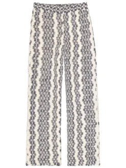 Pantalon chino en coton mélangé écru à motifs pourvu d'une coupe bootcut