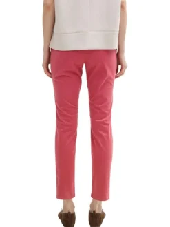 Pantalon Chino en coton mélangé rose uni à coupe slim avec 5 poches