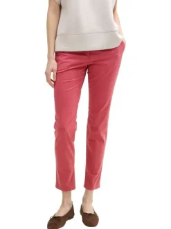 Pantalon Chino en coton mélangé rose uni à coupe slim avec 5 poches