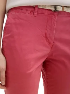 Pantalon Chino en coton mélangé rose uni à coupe slim avec 5 poches