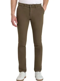Pantalon Chino en coton mélangé taupe uni avec coupe slim et passants