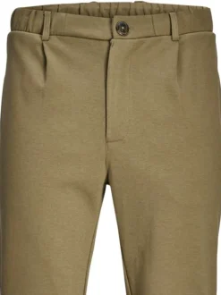 Pantalon chino en coton mélangé taupe uni à coupe slim et à taille mi-haute