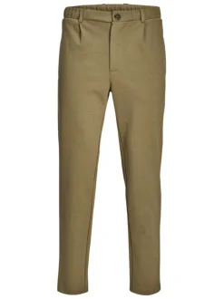 Pantalon chino en coton mélangé taupe uni à coupe slim et à taille mi-haute