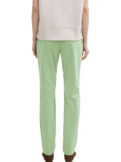 Pantalon Chino en coton mélangé vert uni avec une ceinture et une à coupe slim