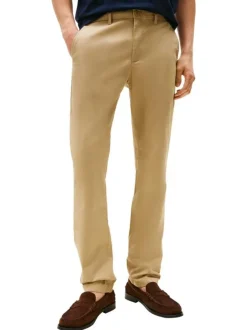 Pantalon Chino en coton moutarde à coupe slim avec logo de la marque