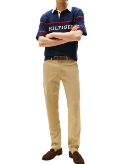 Pantalon Chino en coton moutarde à coupe slim avec logo de la marque