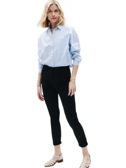 Pantalon chino en coton noir à coupe droite pourvu d'un zip et d'un bouton