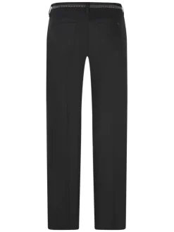 Pantalon chino en coton noir uni avec une coupe regular et des strass à la ceinture