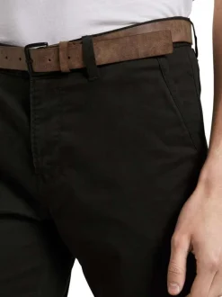 Pantalon Chino en coton noir uni avec une coupe slim et poches latérales