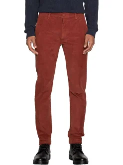 Pantalon Chino en coton rouge uni aspect velours avec deux poches latérales