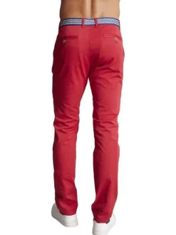 Pantalon chino en coton rouge uni à coupe slim fit et à taille bleue à motifs