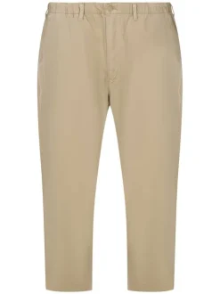 Pantalon Chino en coton stretch beige uni, coupe ajustée et taille élastiquée