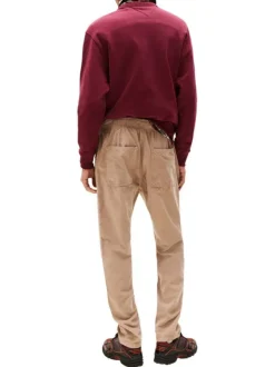 Pantalon chino en coton taupe uni avec une coupe slim et cordon