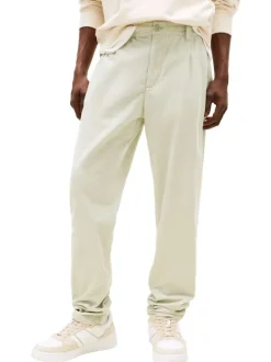 Pantalon chino en coton tilleul uni avec une taille élastiquée