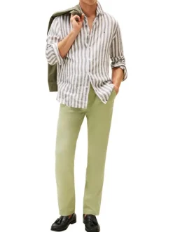 Pantalon Chino en coton vert à coupe slim avec logo de la marque