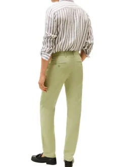 Pantalon Chino en coton vert à coupe slim avec logo de la marque