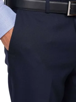 Pantalon chino en laine mélangée bleu marine uni à coupe regular fit