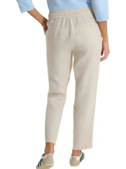 Pantalon chino en lin beige uni avec une coupe droite et une taille élastiquée
