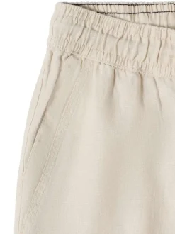 Pantalon chino en lin beige uni avec une coupe droite et une taille élastiquée