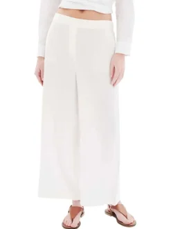 Pantalon chino en lin blanc uni avec une coupe flare et une taille élastiquée
