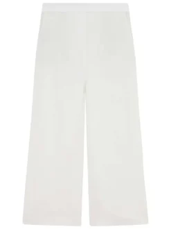 Pantalon chino en lin blanc uni avec une coupe flare et une taille élastiquée