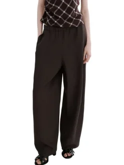Pantalon chino en lin marron uni pourvu d'une coupe bootcut