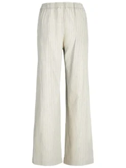 Pantalon chino en lin mélangé beige rayé à coupe regular fit et à taille haute
