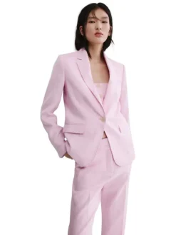 Pantalon chino en lin rose uni pourvu d'une taille intermédiaire