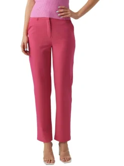 Pantalon chino fuchsia uni à coupe slim et une taille intermédiaire