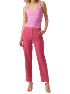 Pantalon chino fuchsia uni à coupe slim et une taille intermédiaire