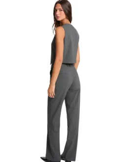 Pantalon Chino gris rayé coupe bootcut pourvu de passants pour la ceinture