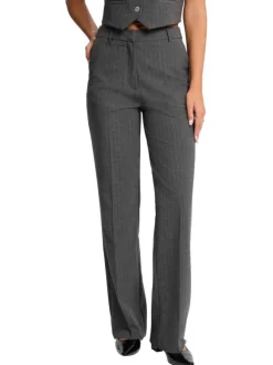Pantalon Chino gris rayé coupe bootcut pourvu de passants pour la ceinture
