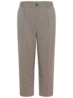 Pantalon chino gris à rayures pourvu d'un bouton à la taille
