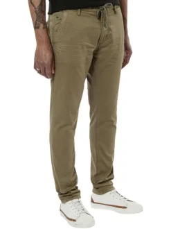 Pantalon Chino Irwix kaki uni en coton à coupe slim avec cordon de serrage