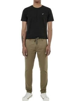 Pantalon Chino Irwix kaki uni en coton à coupe slim avec cordon de serrage