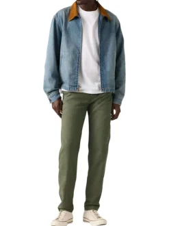 Pantalon chino kaki à coupe slim pourvu du patch de la marque