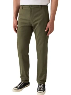Pantalon chino kaki à coupe slim pourvu du patch de la marque