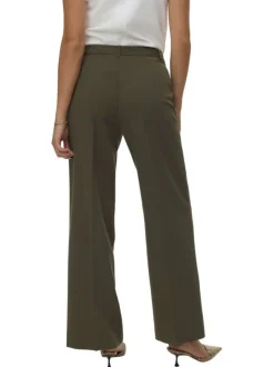 Pantalon Chino kaki uni avec une coupe bootcut et bouton à la taille