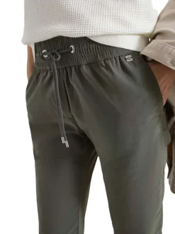 Pantalon chino kaki uni avec une coupe droite et une taille élastiquée