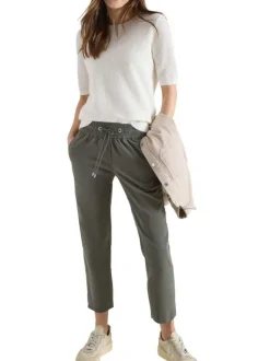 Pantalon chino kaki uni avec une coupe droite et une taille élastiquée